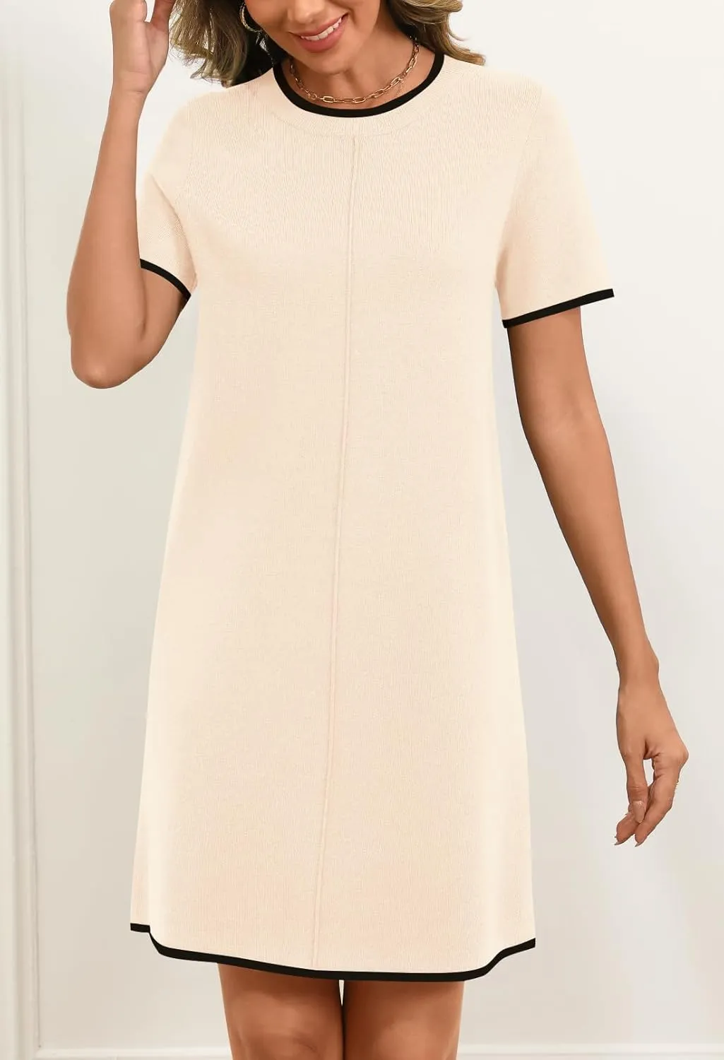 MEROKEETY Women's 2025 Summer Short Sleeve Mini Dress Casual Crewneck Color Block Knit Dresses