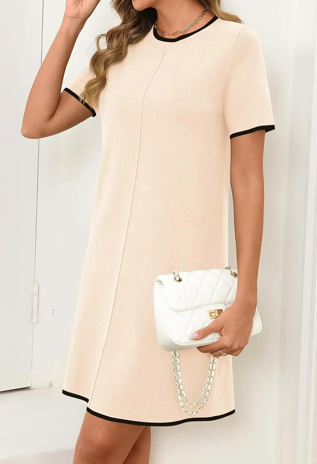 MEROKEETY Women's 2025 Summer Short Sleeve Mini Dress Casual Crewneck Color Block Knit Dresses