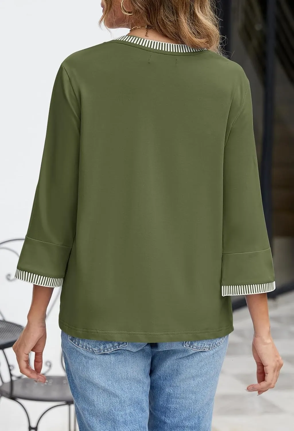 MEROKEETY Women's 3/4 Length Sleeve Tops Dressy Casual Crew Neck Loose Trendy Spring Blouses T Shirts