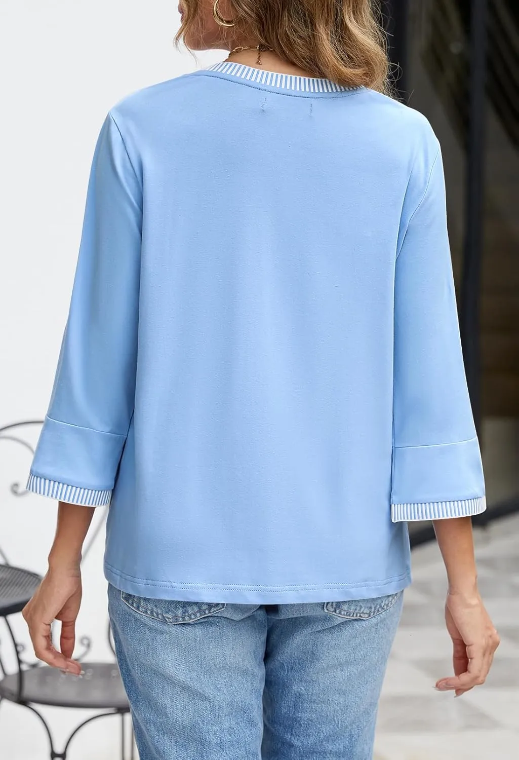 MEROKEETY Women's 3/4 Length Sleeve Tops Dressy Casual Crew Neck Loose Trendy Spring Blouses T Shirts