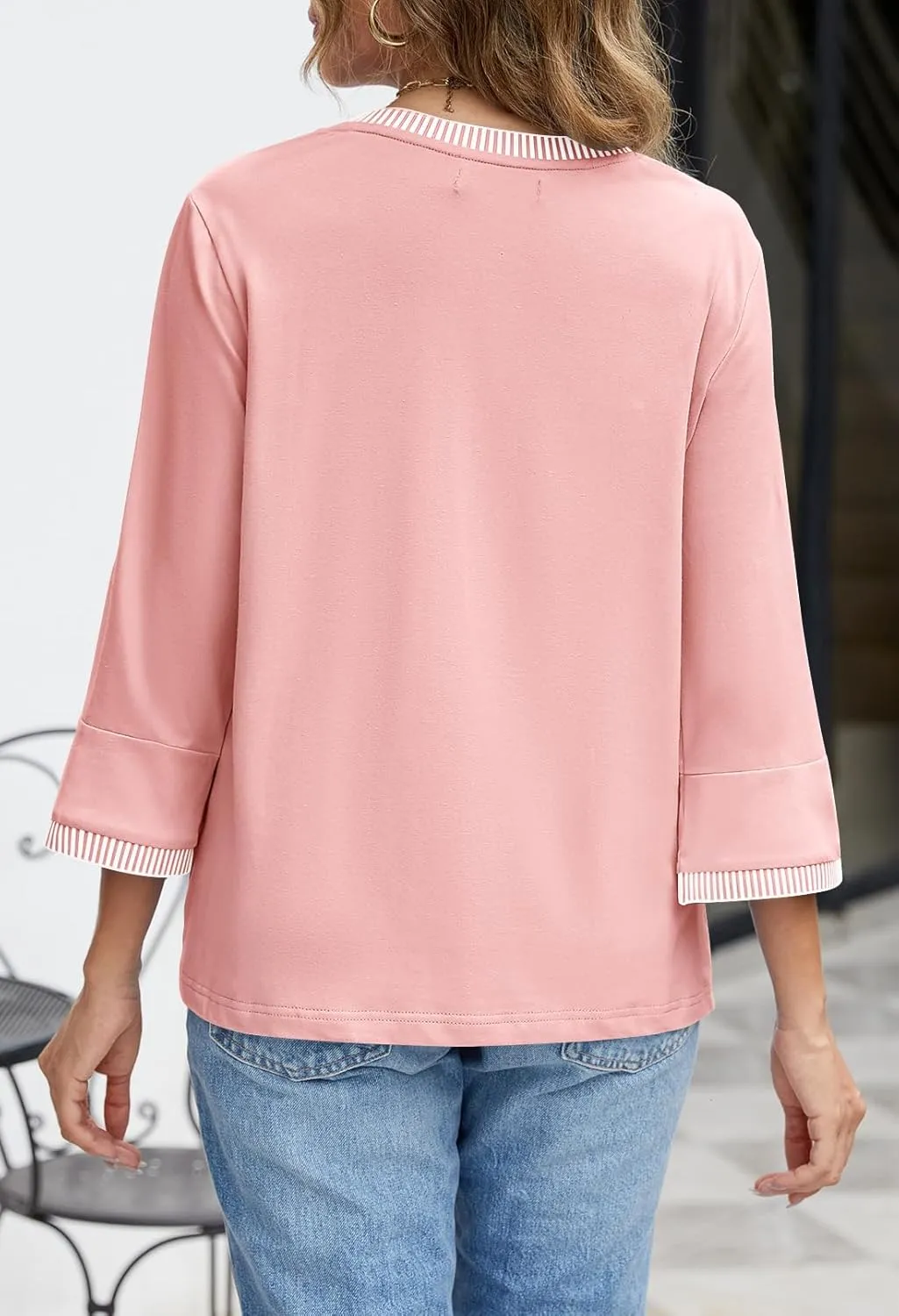 MEROKEETY Women's 3/4 Length Sleeve Tops Dressy Casual Crew Neck Loose Trendy Spring Blouses T Shirts