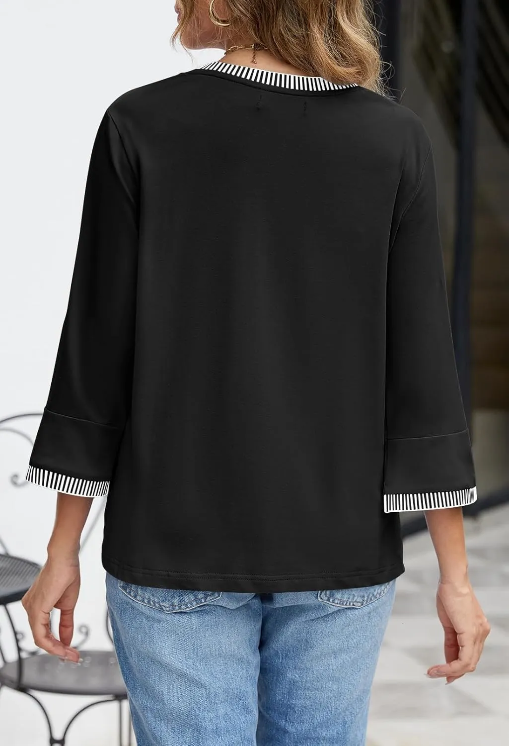 MEROKEETY Women's 3/4 Length Sleeve Tops Dressy Casual Crew Neck Loose Trendy Spring Blouses T Shirts