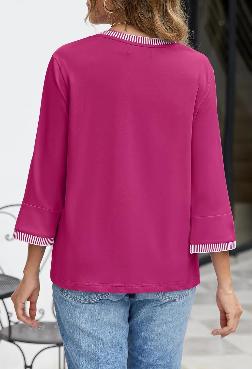 MEROKEETY Women's 3/4 Length Sleeve Tops Dressy Casual Crew Neck Loose Trendy Spring Blouses T Shirts