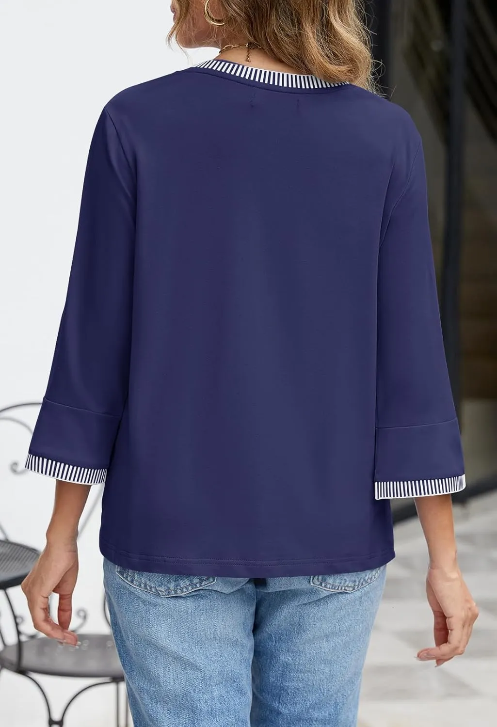 MEROKEETY Women's 3/4 Length Sleeve Tops Dressy Casual Crew Neck Loose Trendy Spring Blouses T Shirts