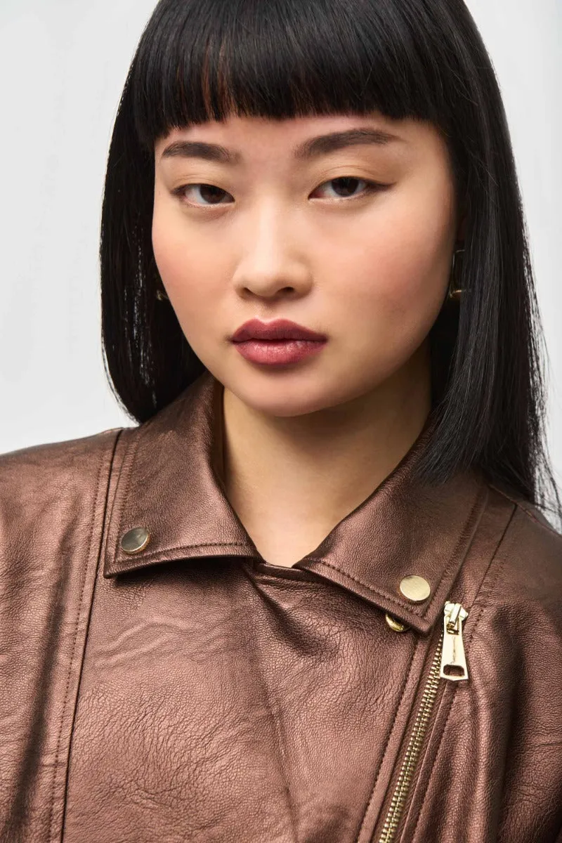 Metallic Faux Leather Moto Jacket