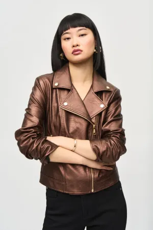 Metallic Faux Leather Moto Jacket