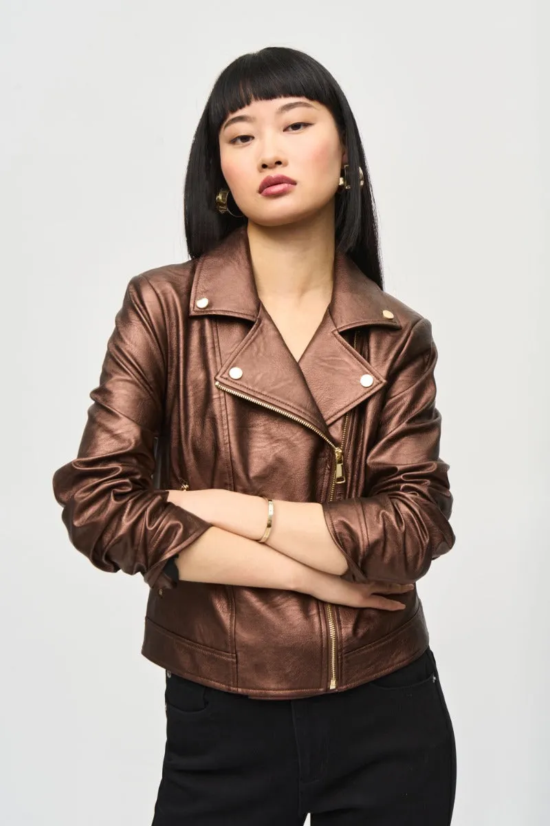 Metallic Faux Leather Moto Jacket