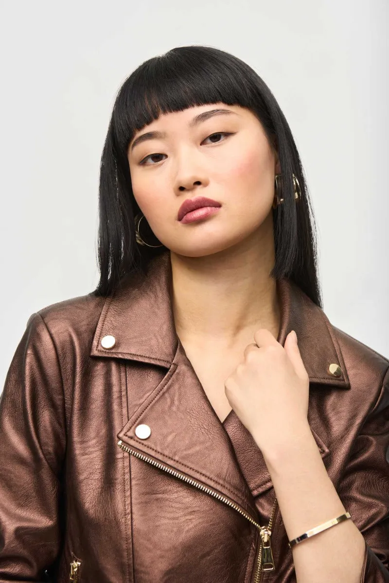 Metallic Faux Leather Moto Jacket