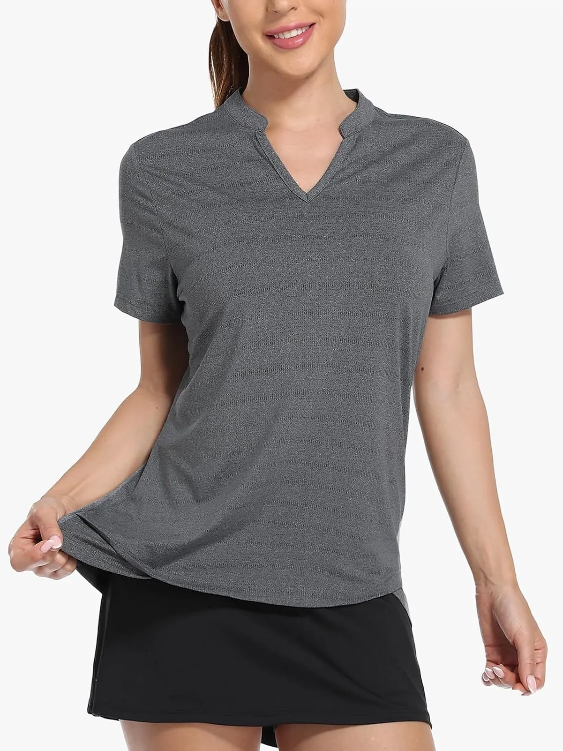 MIER Women's Golf Polo Shirts Collarless Short Sleeve Tennis Running T-Shirts V-Neck Cooling Summer Tee