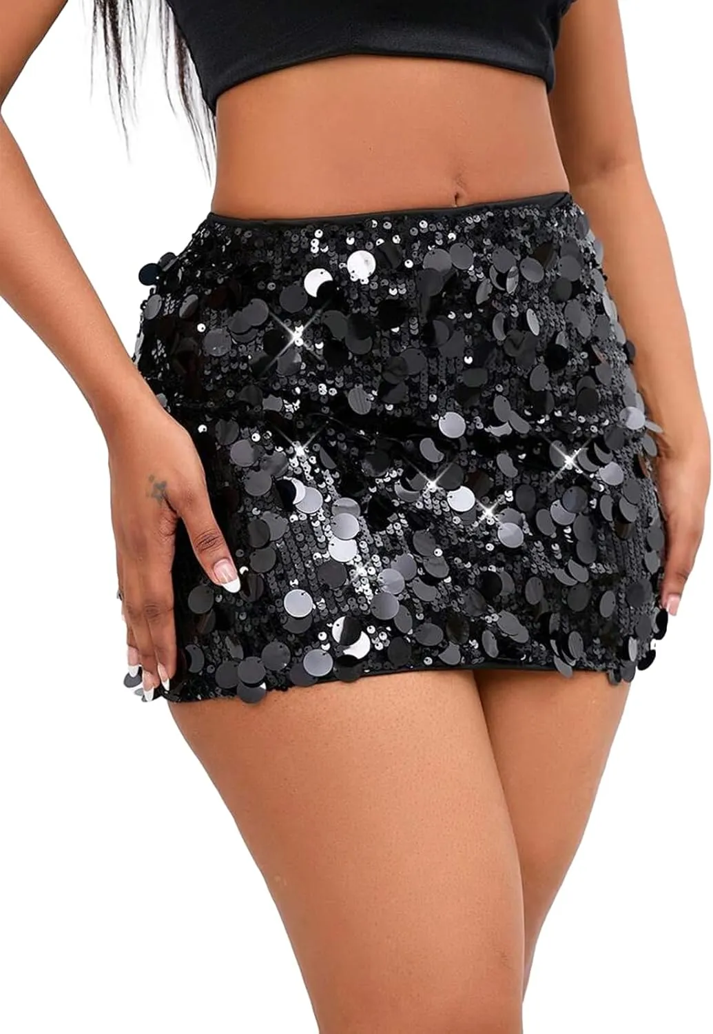 Mini Sequin Skirt for Women Stretchy Silver Rave Outfit for Night Out Skirt Glitter Sparkly Disco Party Club Dance Dress