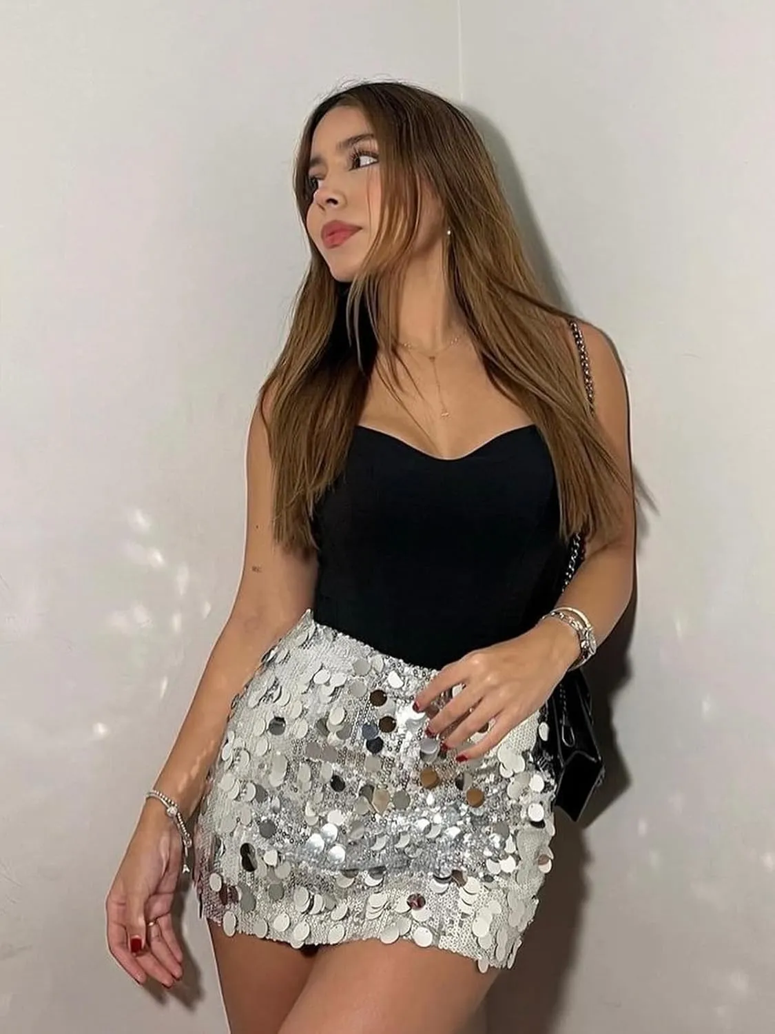 Mini Sequin Skirt for Women Stretchy Silver Rave Outfit for Night Out Skirt Glitter Sparkly Disco Party Club Dance Dress