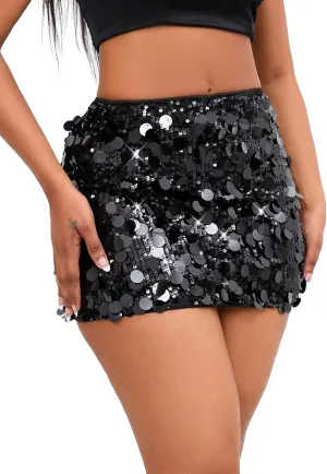 Mini Sequin Skirt for Women Stretchy Silver Rave Outfit for Night Out Skirt Glitter Sparkly Disco Party Club Dance Dress