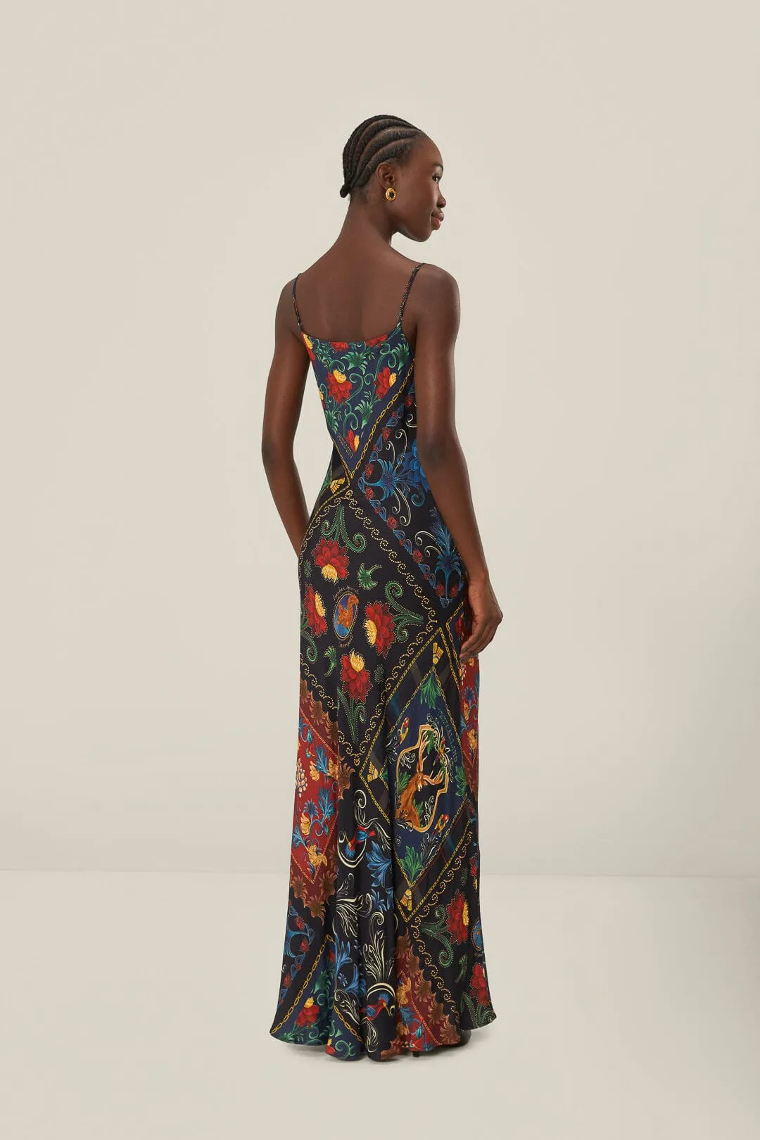 Mixed Arabesque Scarved Black Sleeveless Maxi Dress