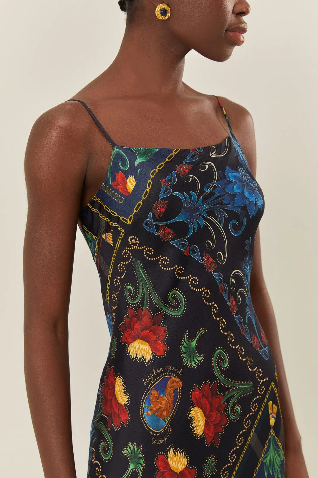 Mixed Arabesque Scarved Black Sleeveless Maxi Dress