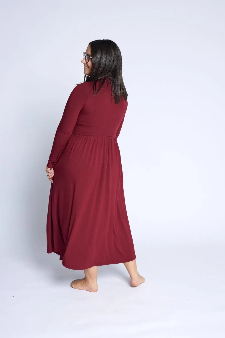 Mock Neck Midi Dress in Cranberry