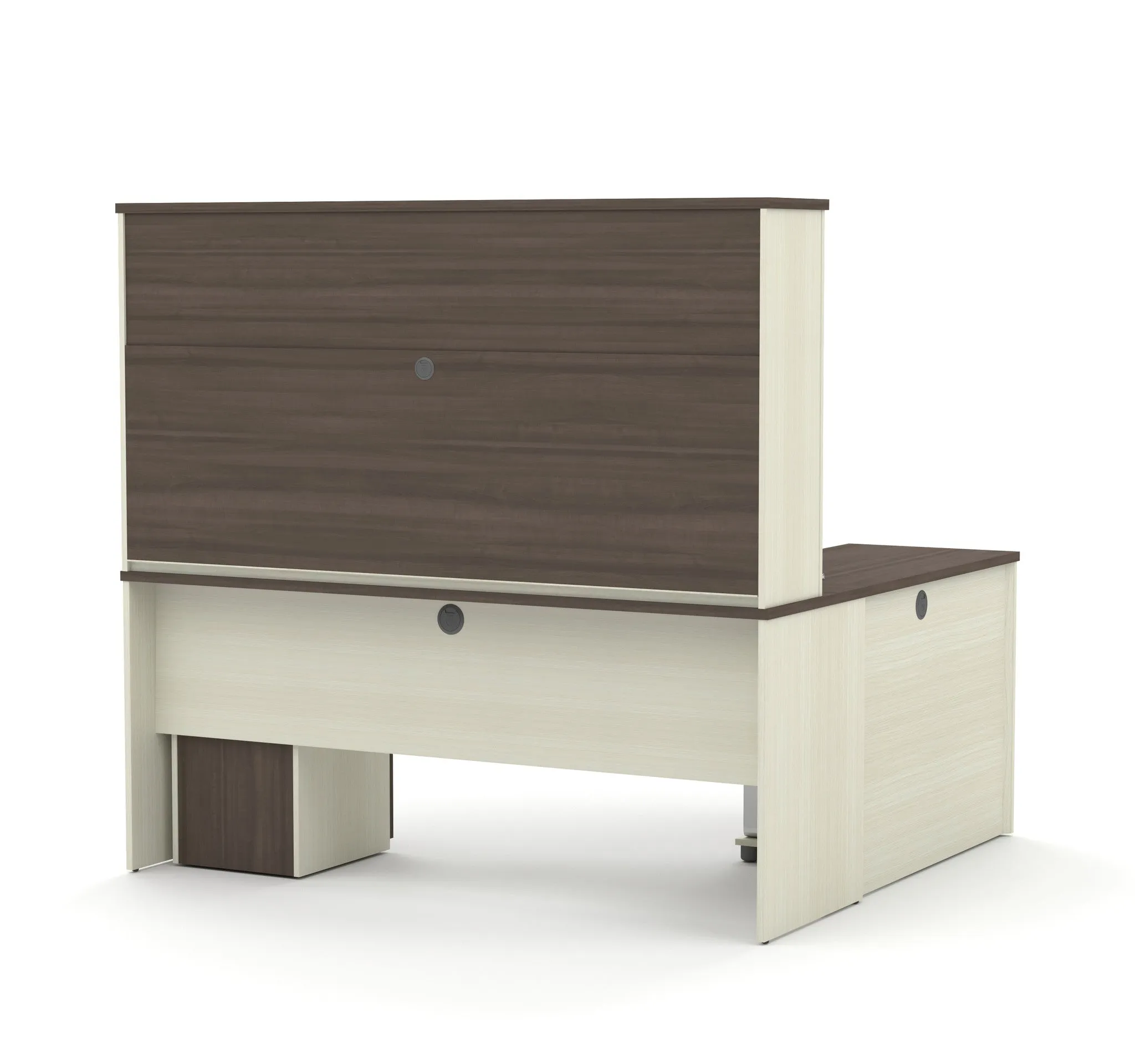 Modern L-shaped Desk with Hutch in White Chocolate & Antigua