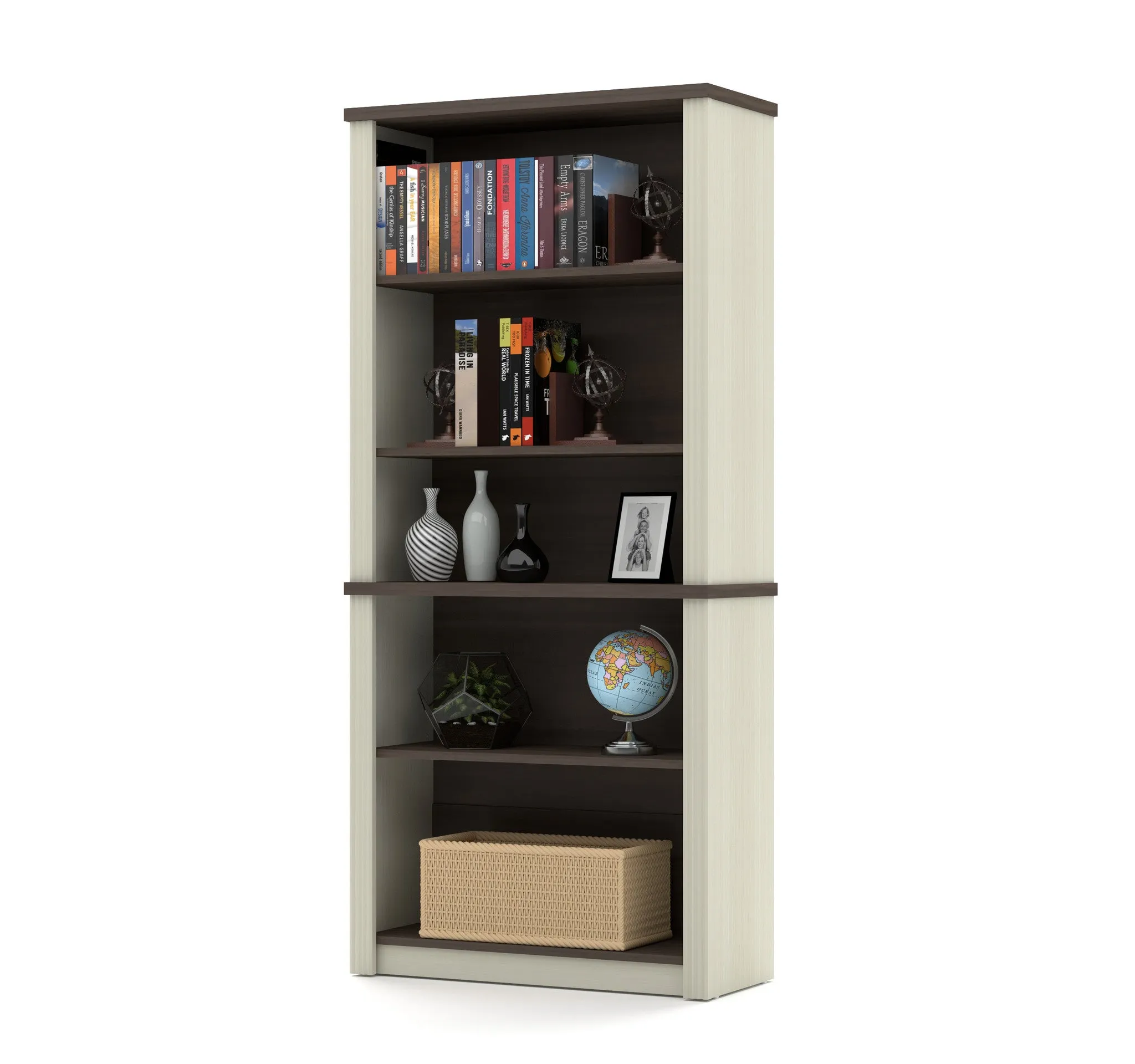 Modern L-shaped Desk with Hutch in White Chocolate & Antigua