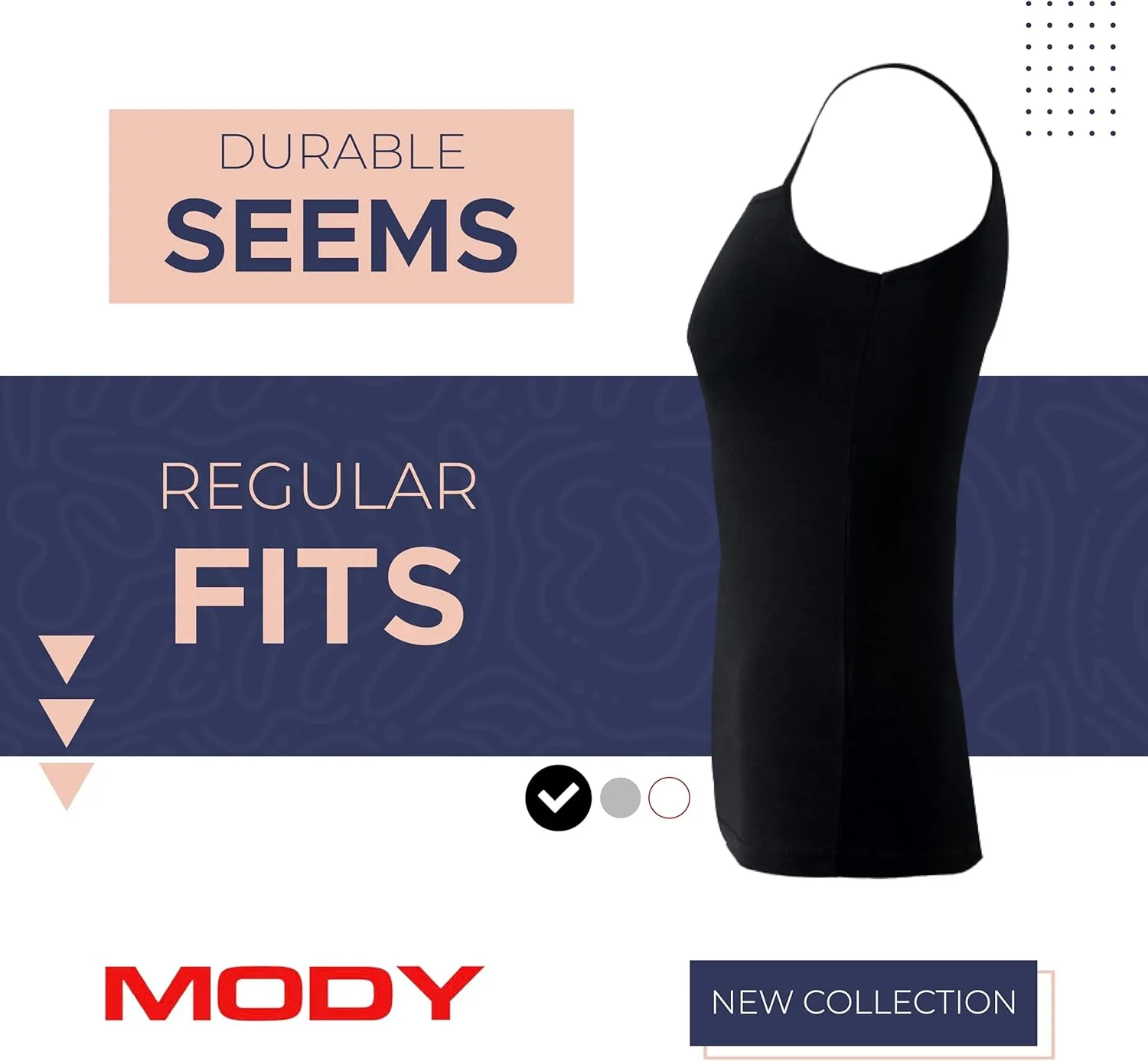 Mody Women's Camisole 3-Pack, Tank Top for Women, Cotton Camisole Tops for Women, Spaghetti Strap Womens Tank Tops Undershirt