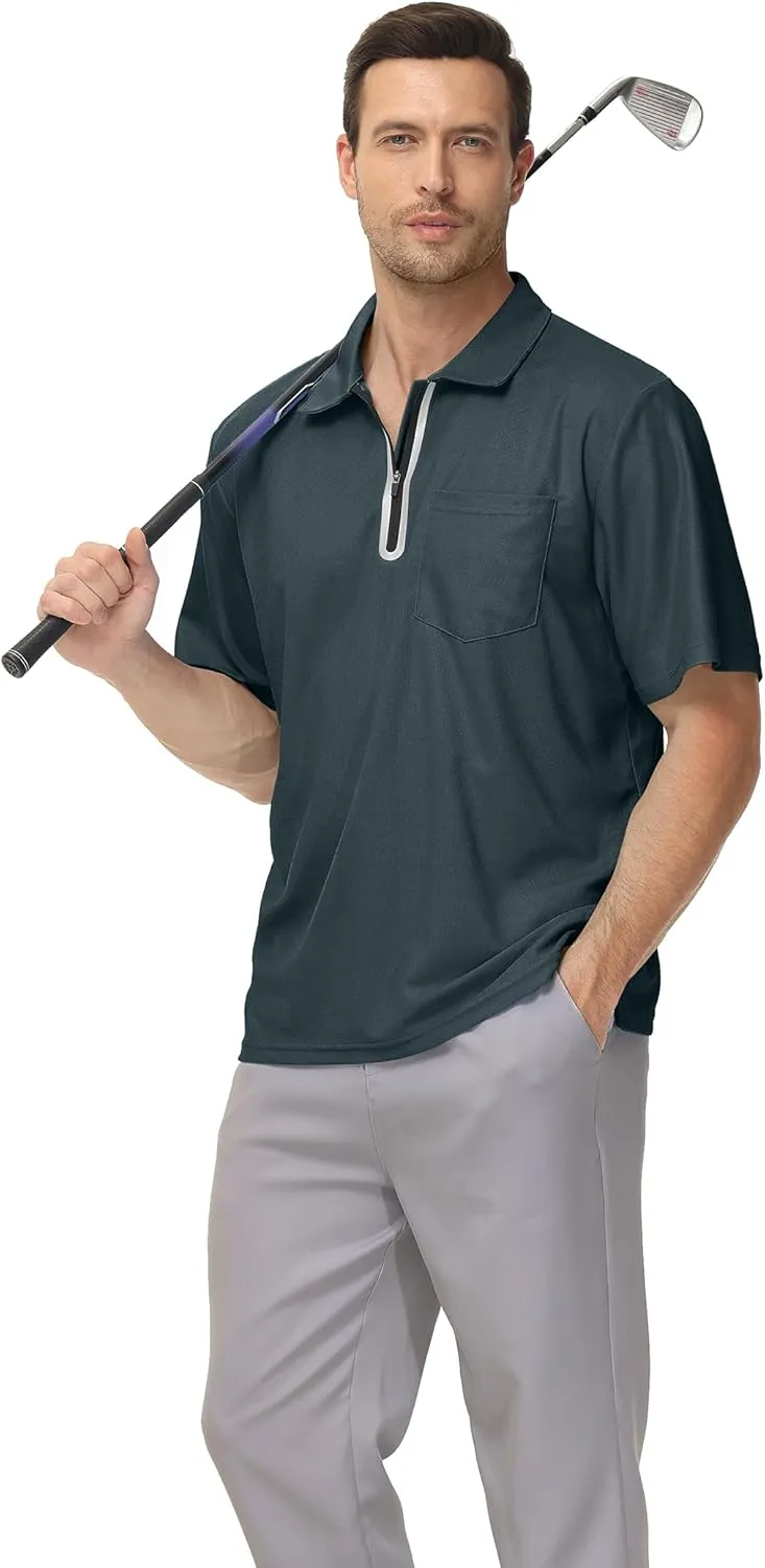 MOHEEN Men's Moisture Wicking Short Sleeve Polo Shirts UPF 50  Lightweight Performance Golf Shirts M-6XL