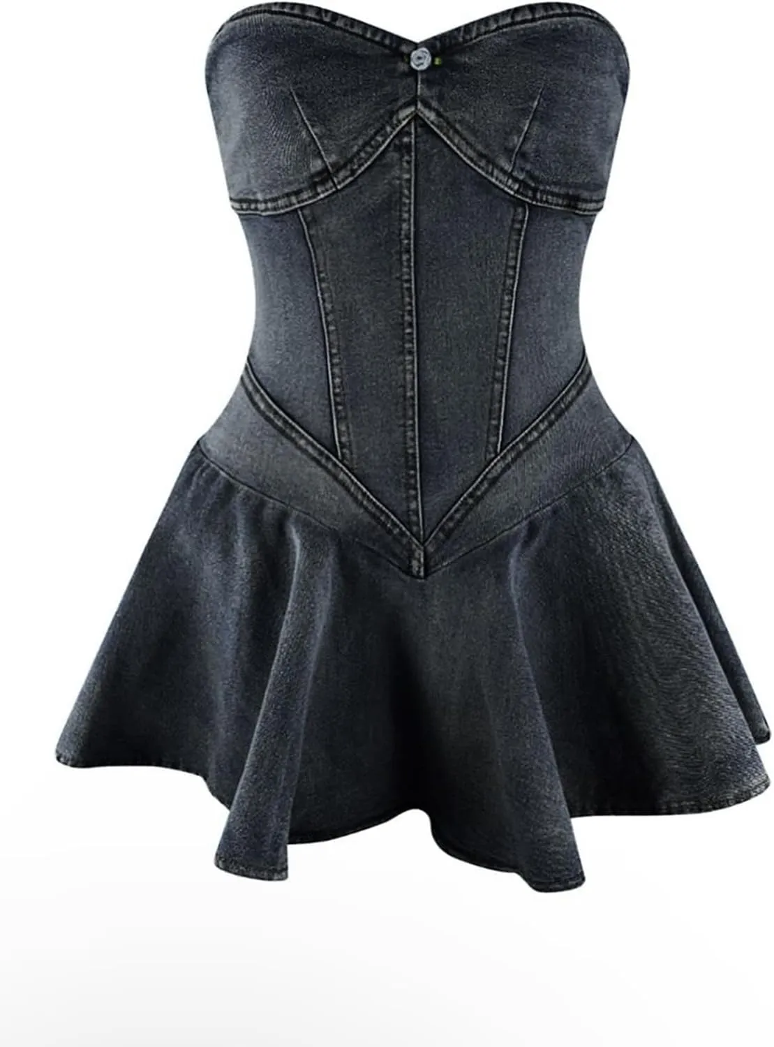 NRTHYE Women's Sexy Strapless Denim Dress Off Shoulder Corset Tube Summer Mini Jean Dresses