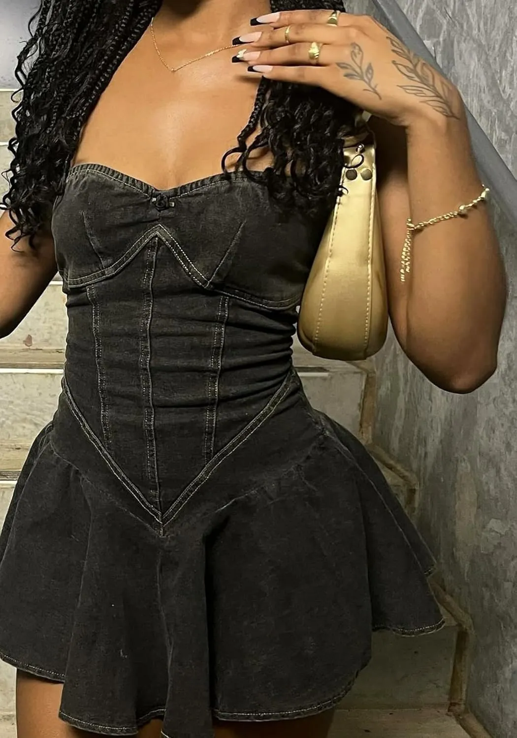 NRTHYE Women's Sexy Strapless Denim Dress Off Shoulder Corset Tube Summer Mini Jean Dresses