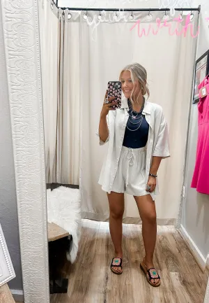 Oatmeal Linen Short Sleeve Shirt and Short Set