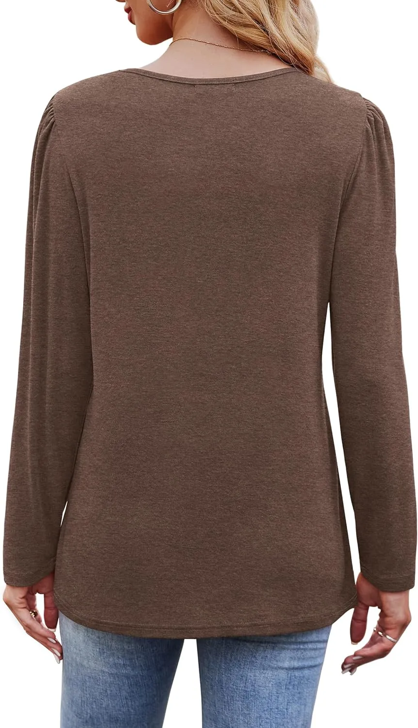 OFEEFAN Long Sleeve Shirts for Women Fall Fashion 2025 Dressy Casual Blouses Trendy Pleated Tunic Tops for Leggings