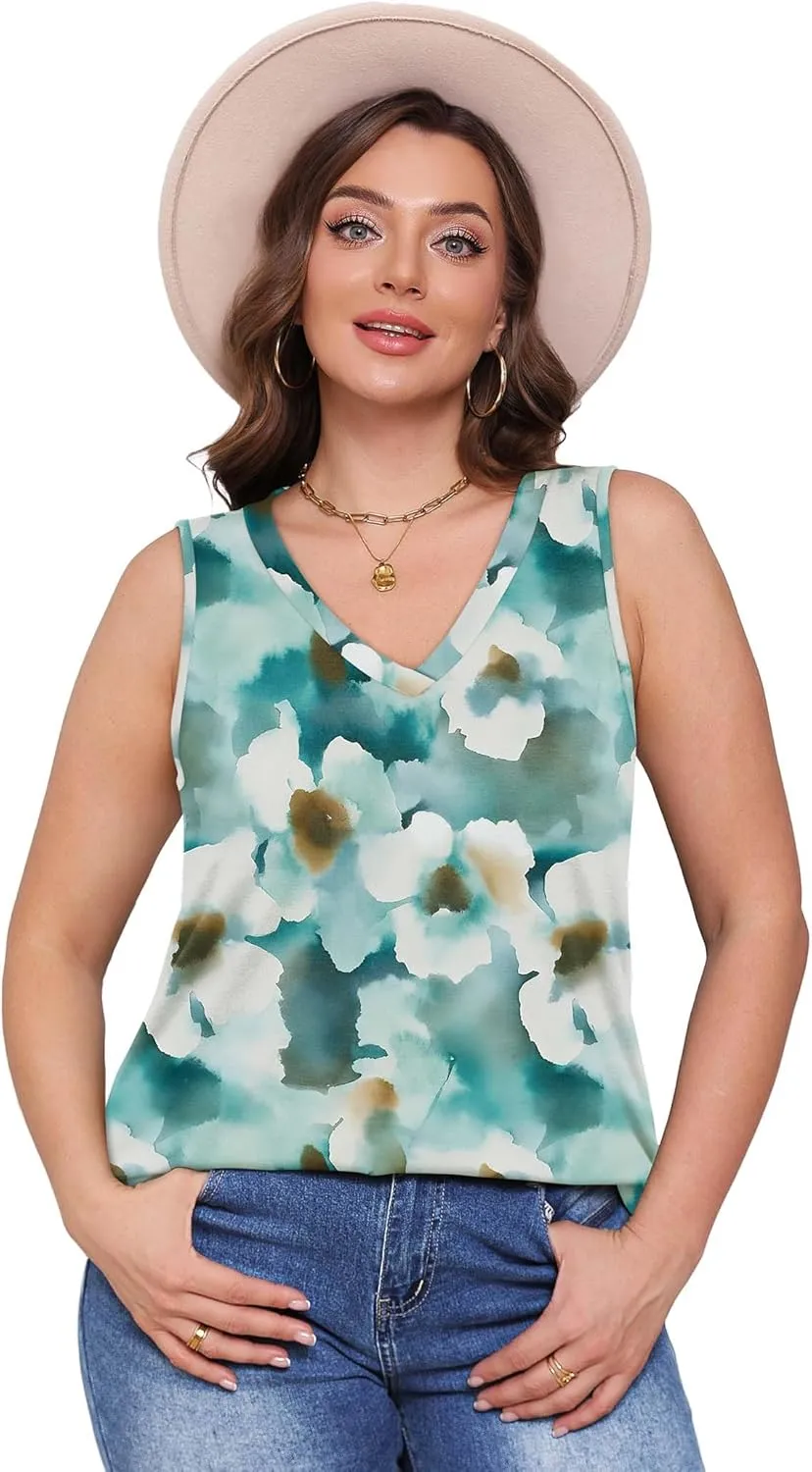 OFEEFAN Womens Tank Tops 2025 Loose Fit Casual V Neck Shirts Flowy Sleeveless Summer Tops