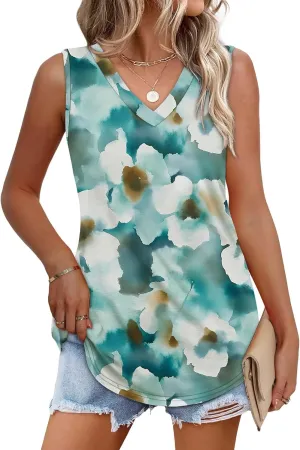 OFEEFAN Womens Tank Tops 2025 Loose Fit Casual V Neck Shirts Flowy Sleeveless Summer Tops