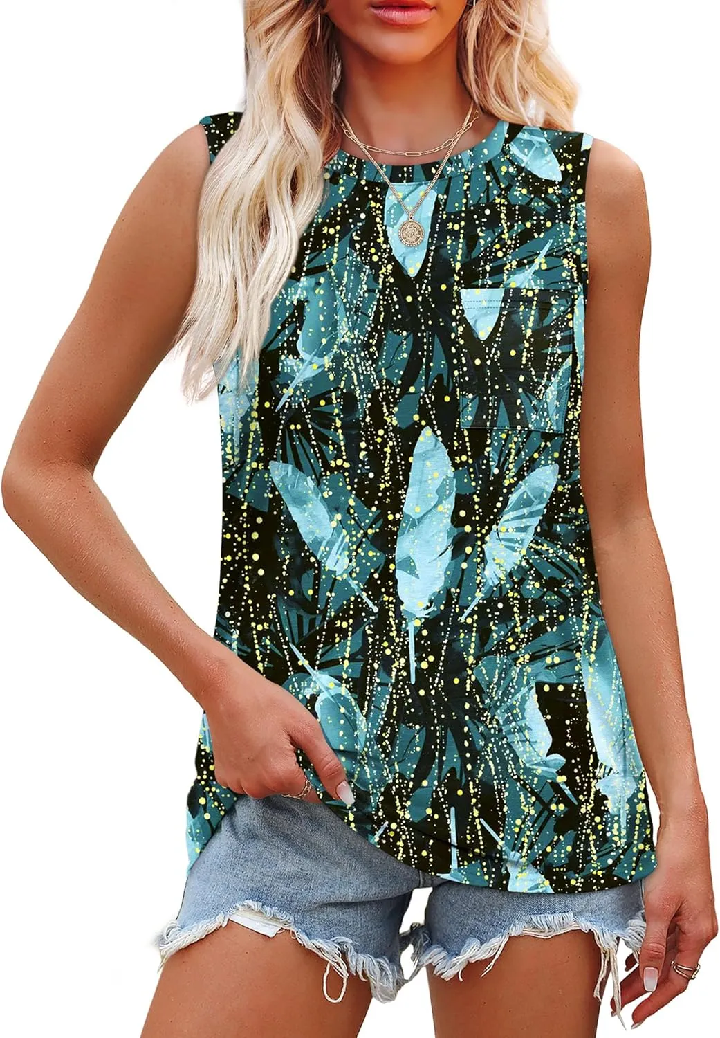 OFEEFAN Womens Tank Tops Summer Sleeveless Tops Loose Fit Crewneck Basic Tee Shirts for Women