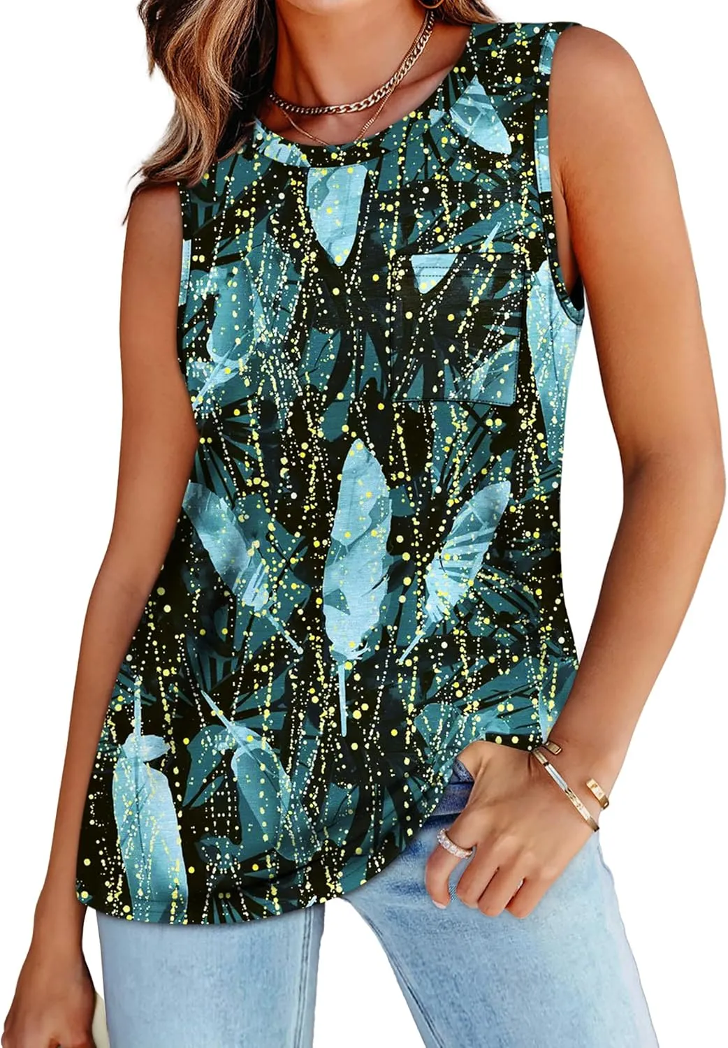 OFEEFAN Womens Tank Tops Summer Sleeveless Tops Loose Fit Crewneck Basic Tee Shirts for Women