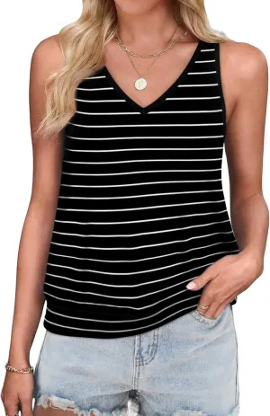 OFEEFAN Womens Tank Tops V Neck Basic Casual Summer Tops Loose Fit Sleeveless Shirts