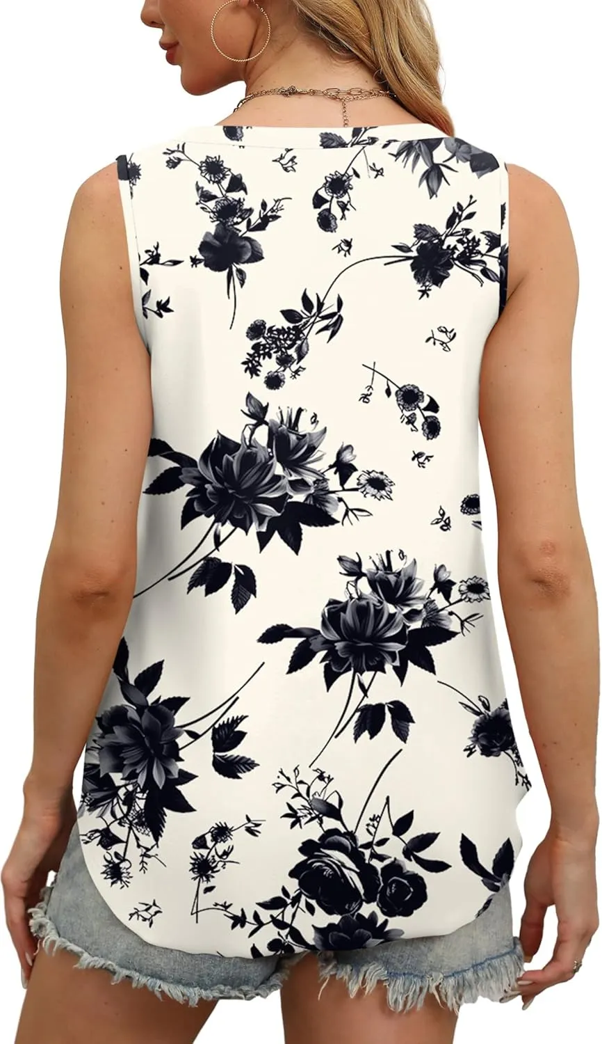 OFEEFAN Womens Tank Tops V Neck Sleeveless Flowy Loose Fit Basic Casual Summer Tops