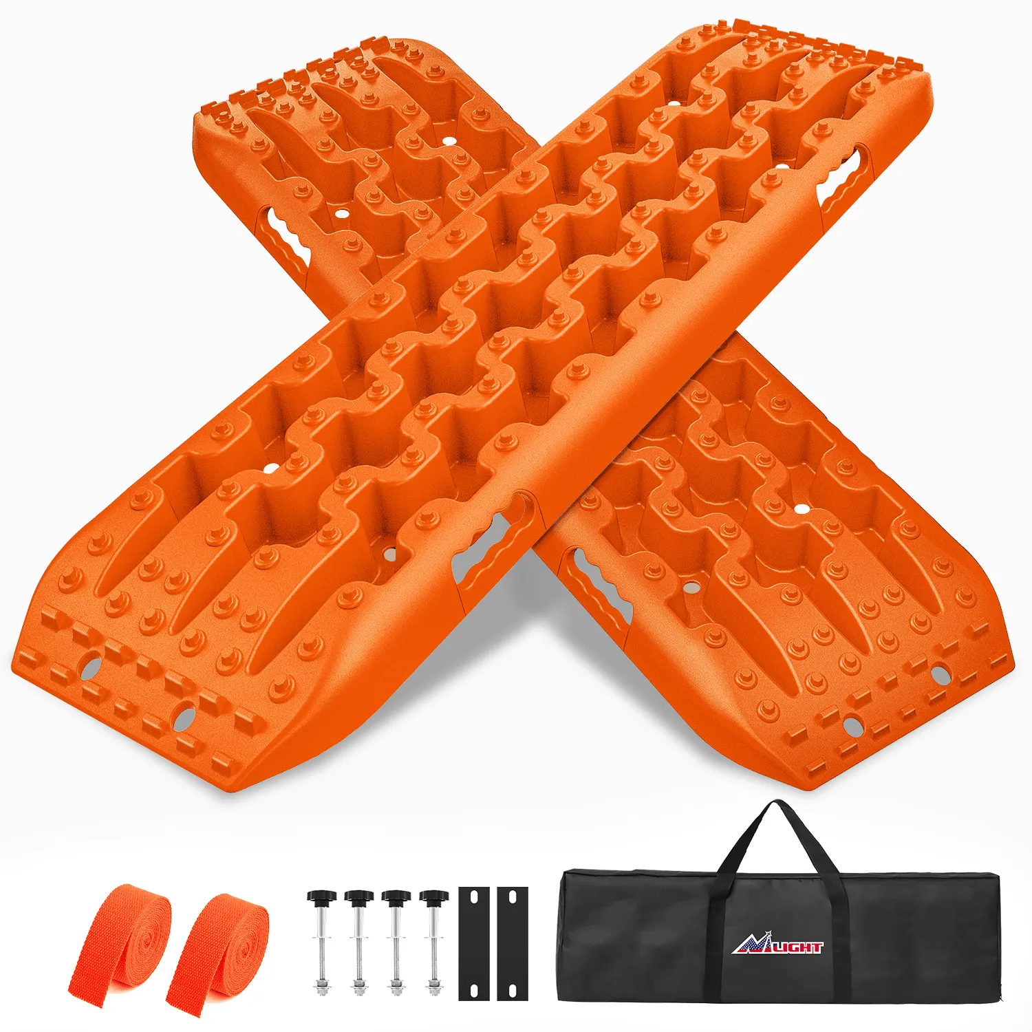 Off-Road Recovery Traction Boards For 4WD 4X4 with 2PCS Mounting kit Zipper Bag 2 leashes (Orange)