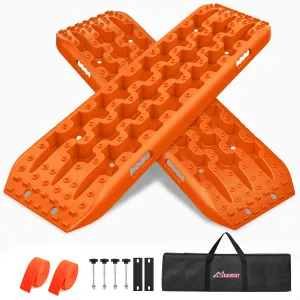 Off-Road Recovery Traction Boards For 4WD 4X4 with 2PCS Mounting kit Zipper Bag 2 leashes (Orange)