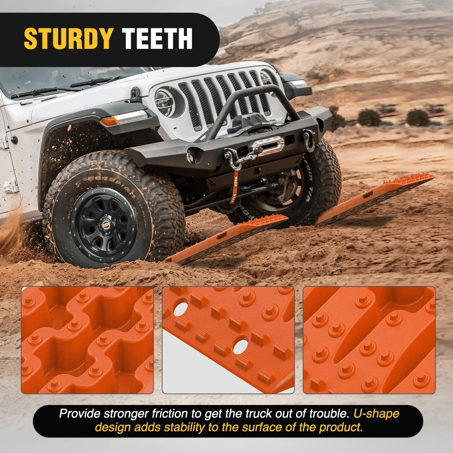 Off-Road Recovery Traction Boards For 4WD 4X4 with 2PCS Mounting kit Zipper Bag 2 leashes (Orange)