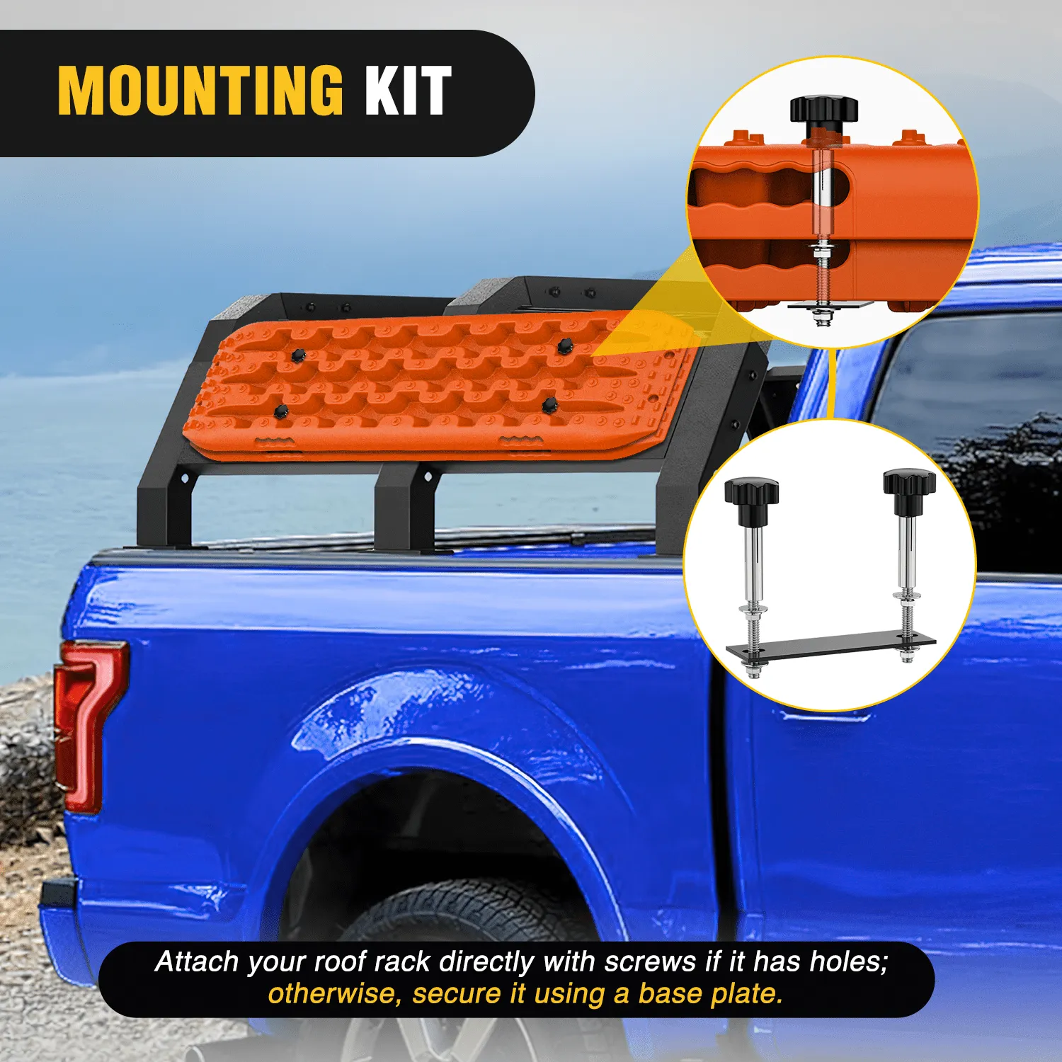 Off-Road Recovery Traction Boards For 4WD 4X4 with 2PCS Mounting kit Zipper Bag 2 leashes (Orange)