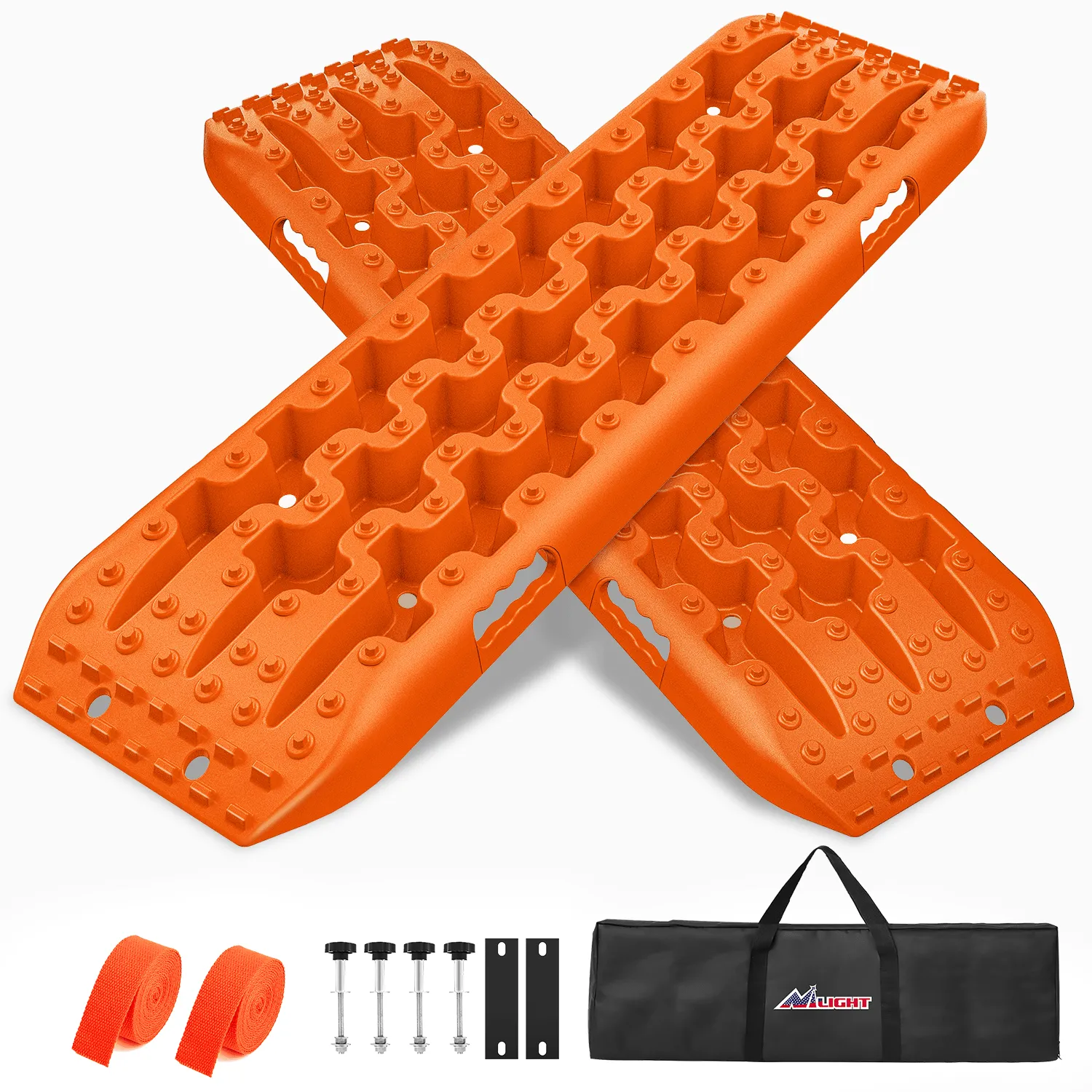 Off-Road Recovery Traction Boards For 4WD 4X4 with 2PCS Mounting kit Zipper Bag 2 leashes (Orange)