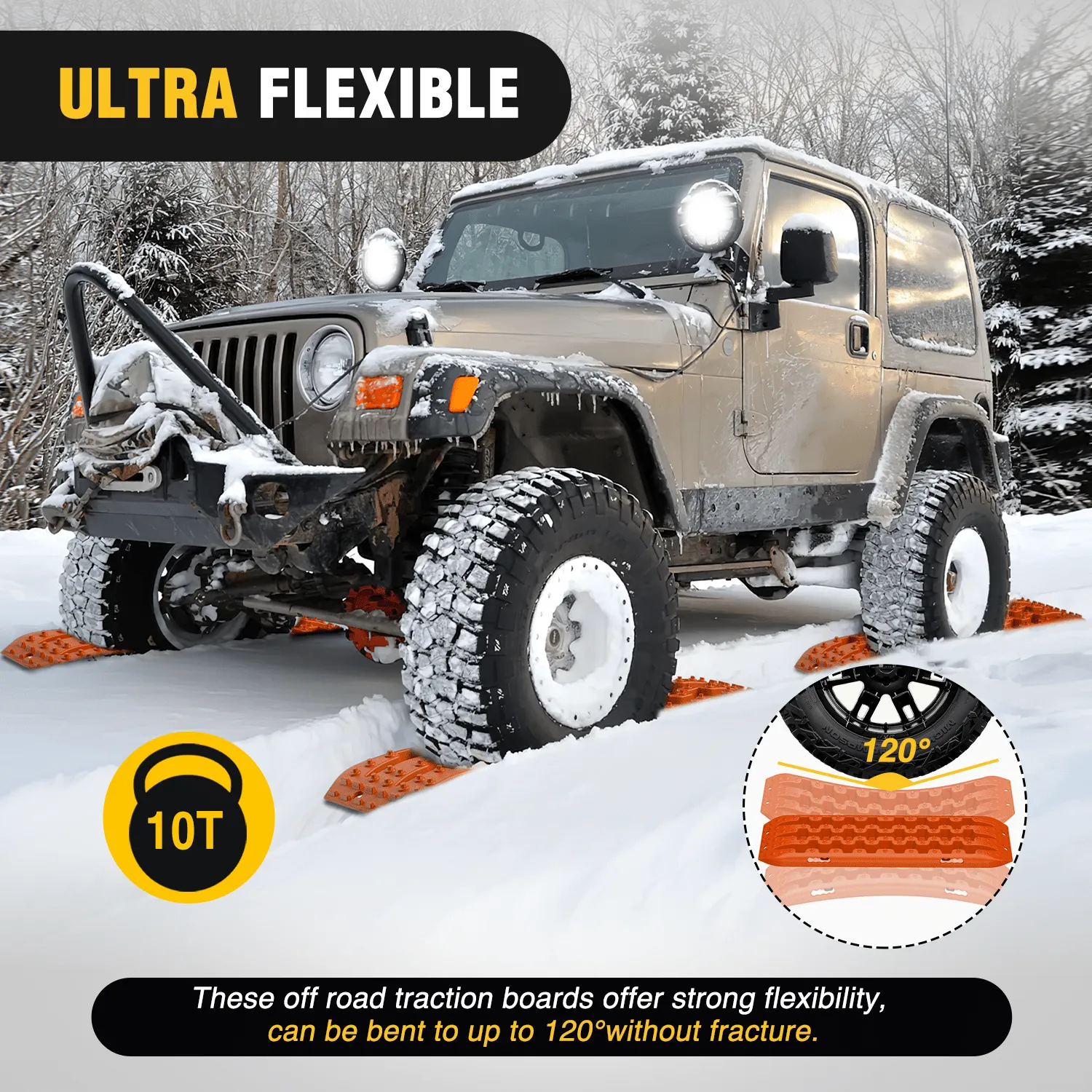 Off-Road Recovery Traction Boards For 4WD 4X4 with 2PCS Mounting kit Zipper Bag 2 leashes (Orange)