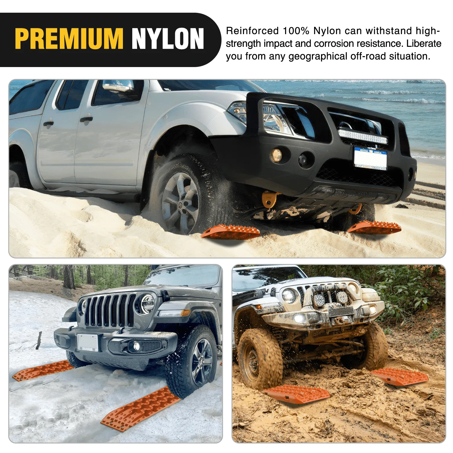 Off-Road Recovery Traction Boards For 4WD 4X4 with 2PCS Mounting kit Zipper Bag 2 leashes (Orange)