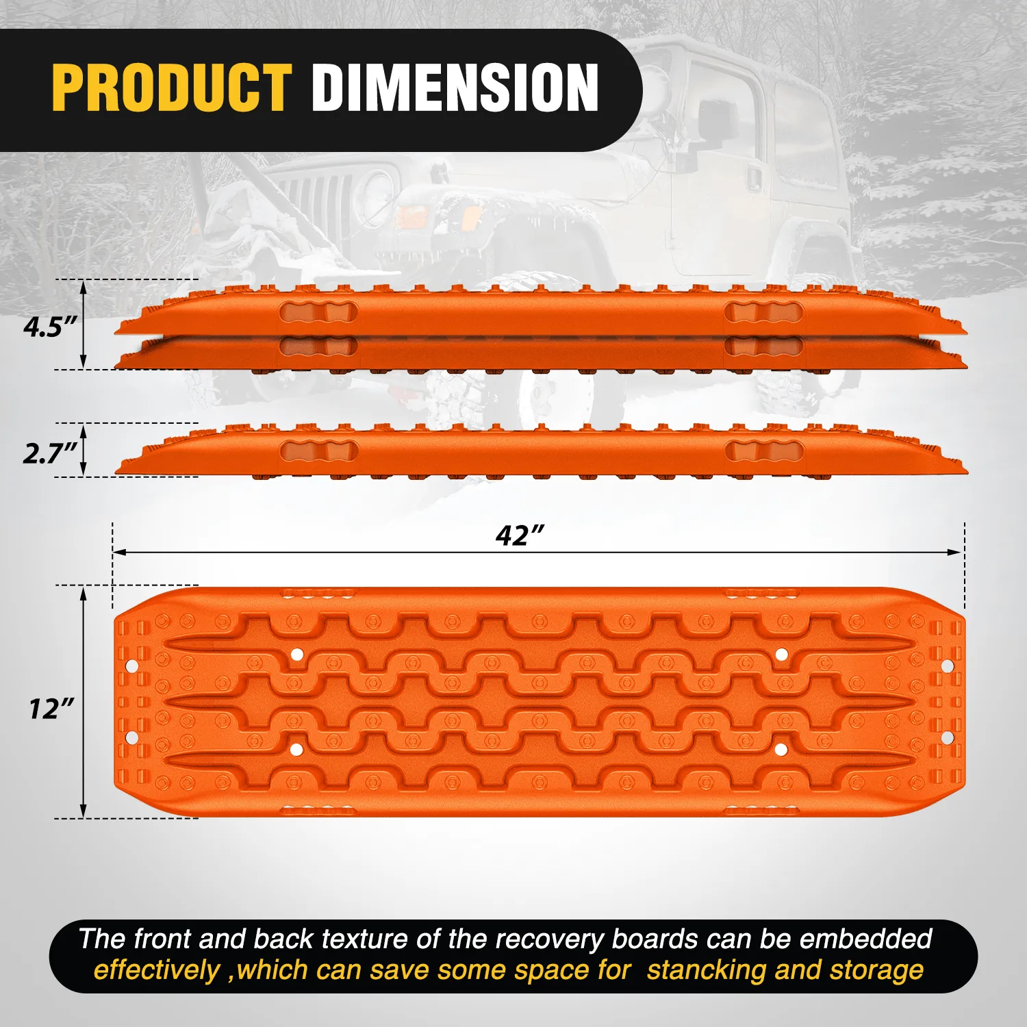 Off-Road Recovery Traction Boards For 4WD 4X4 with 2PCS Mounting kit Zipper Bag 2 leashes (Orange)