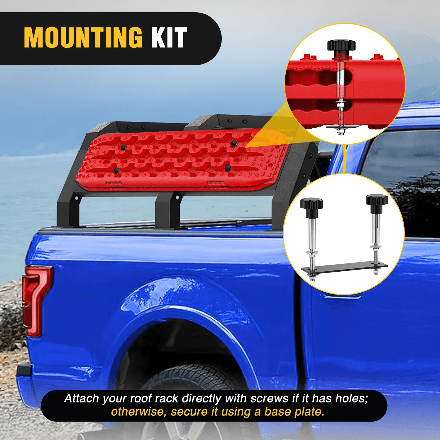Off-Road Recovery Traction Boards For 4WD 4X4 with 2PCS Mounting kit Zipper Bag 2 leashes (Red)