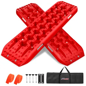 Off-Road Recovery Traction Boards For 4WD 4X4 with 2PCS Mounting kit Zipper Bag 2 leashes (Red)