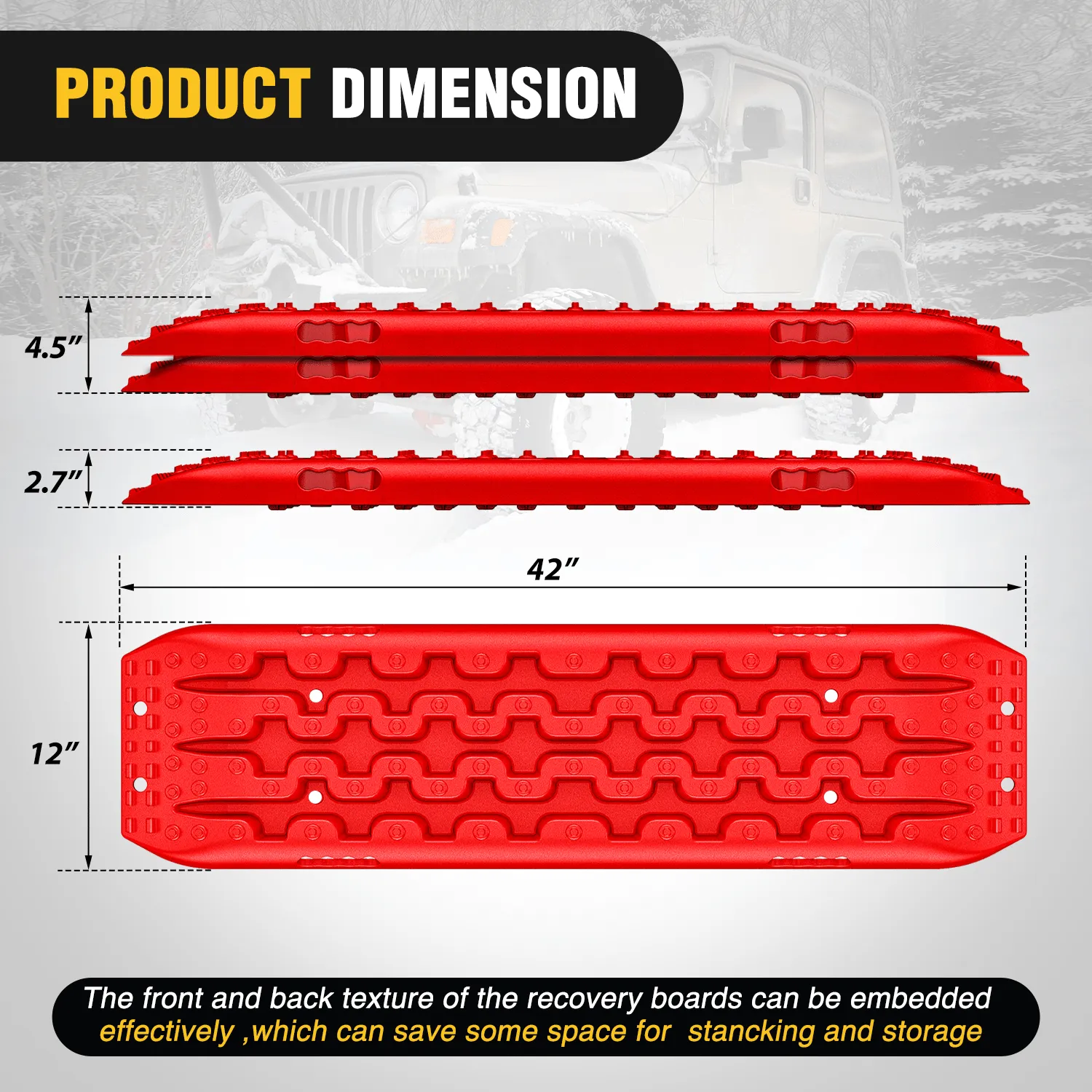 Off-Road Recovery Traction Boards For 4WD 4X4 with 2PCS Mounting kit Zipper Bag 2 leashes (Red)