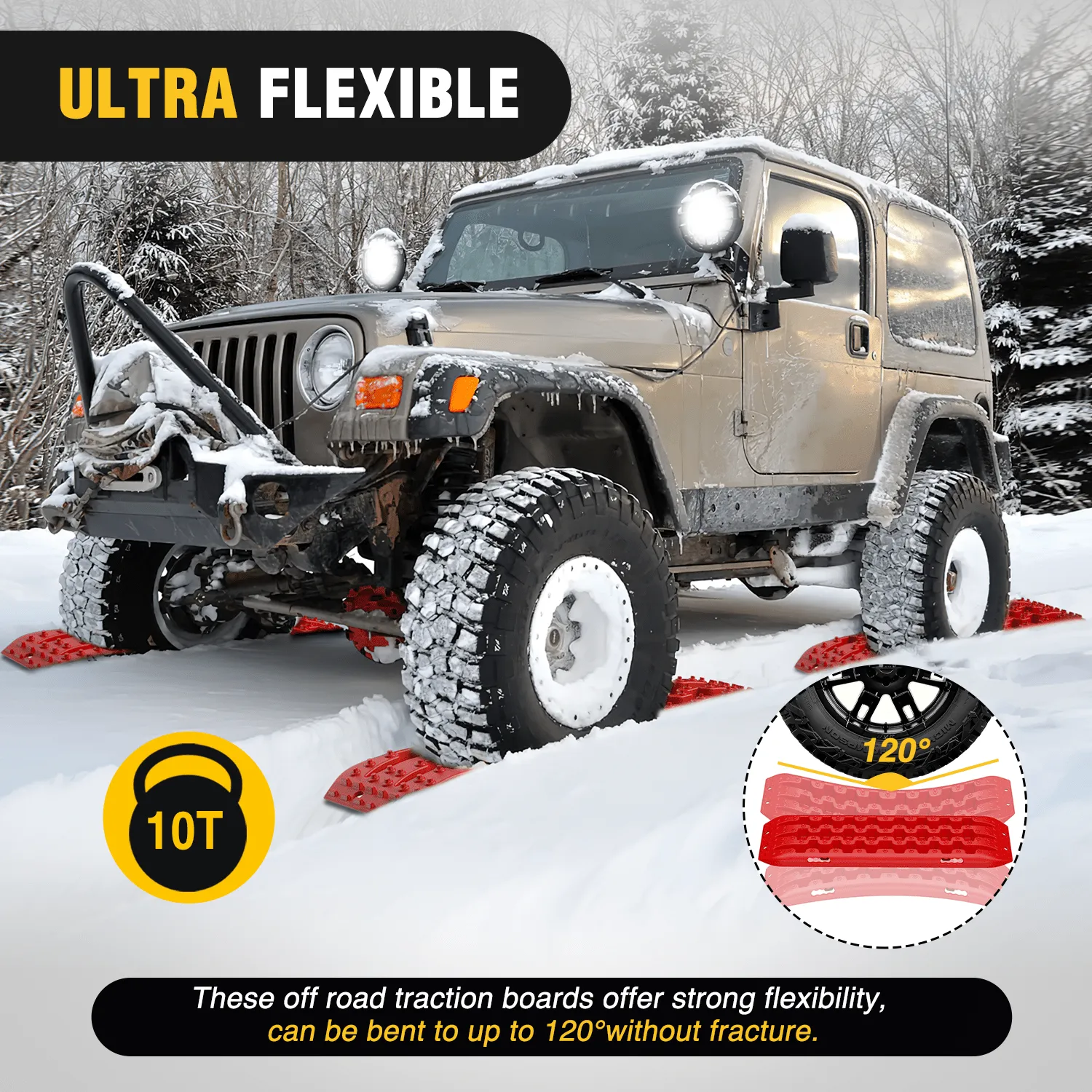 Off-Road Recovery Traction Boards For 4WD 4X4 with 2PCS Mounting kit Zipper Bag 2 leashes (Red)