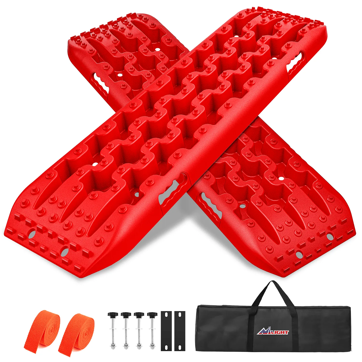 Off-Road Recovery Traction Boards For 4WD 4X4 with 2PCS Mounting kit Zipper Bag 2 leashes (Red)
