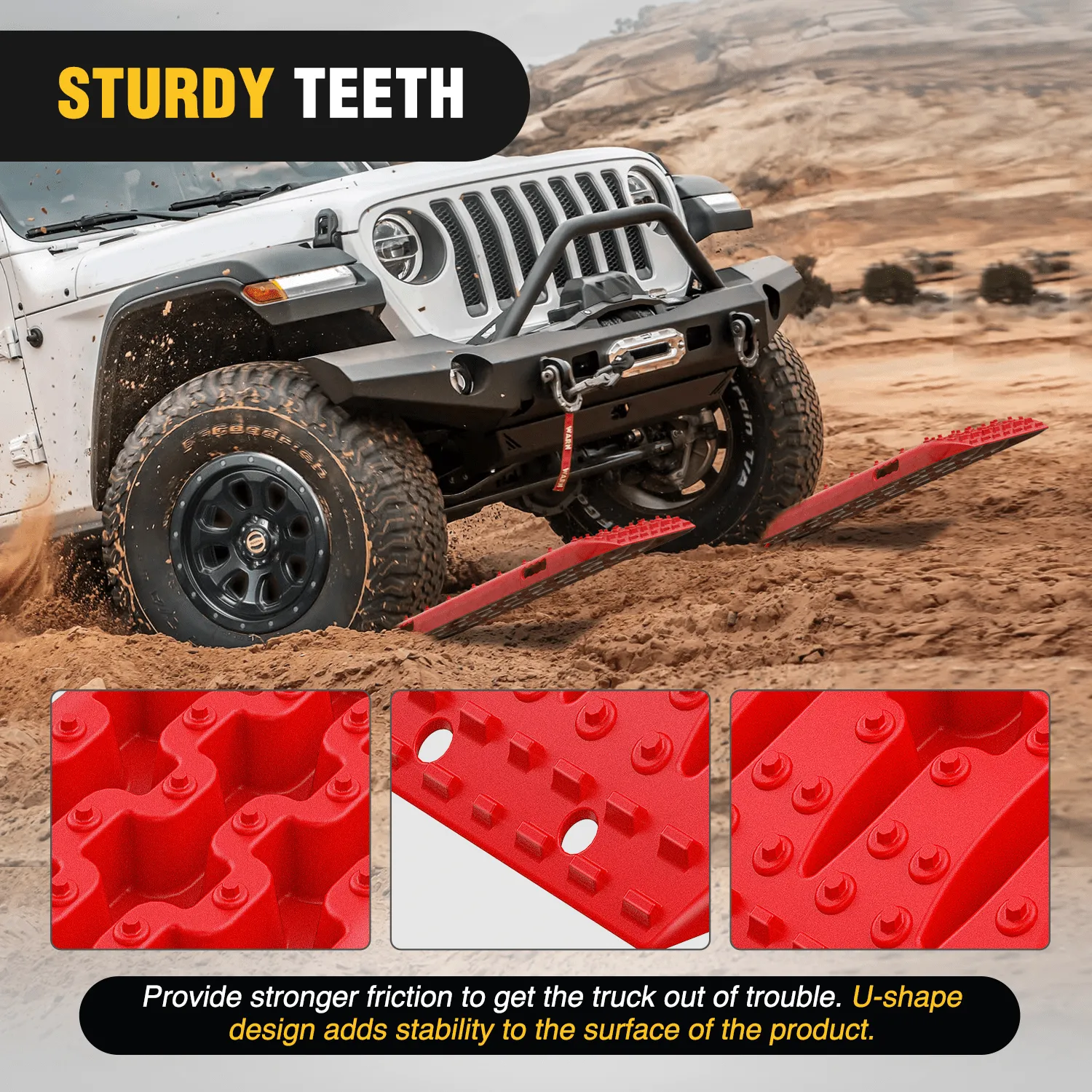 Off-Road Recovery Traction Boards For 4WD 4X4 with 2PCS Mounting kit Zipper Bag 2 leashes (Red)