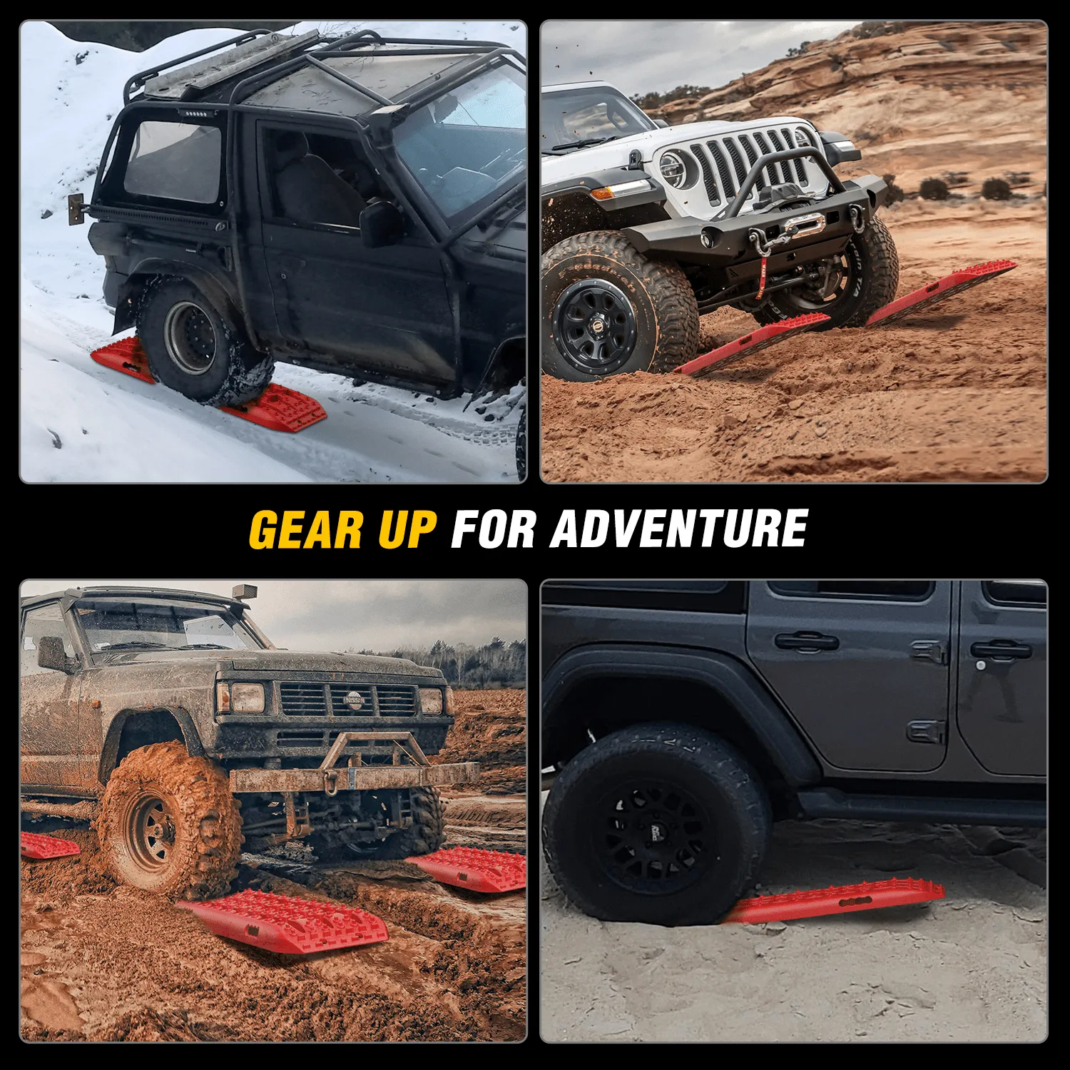 Off-Road Recovery Traction Boards For 4WD 4X4 with 2PCS Mounting kit Zipper Bag 2 leashes (Red)