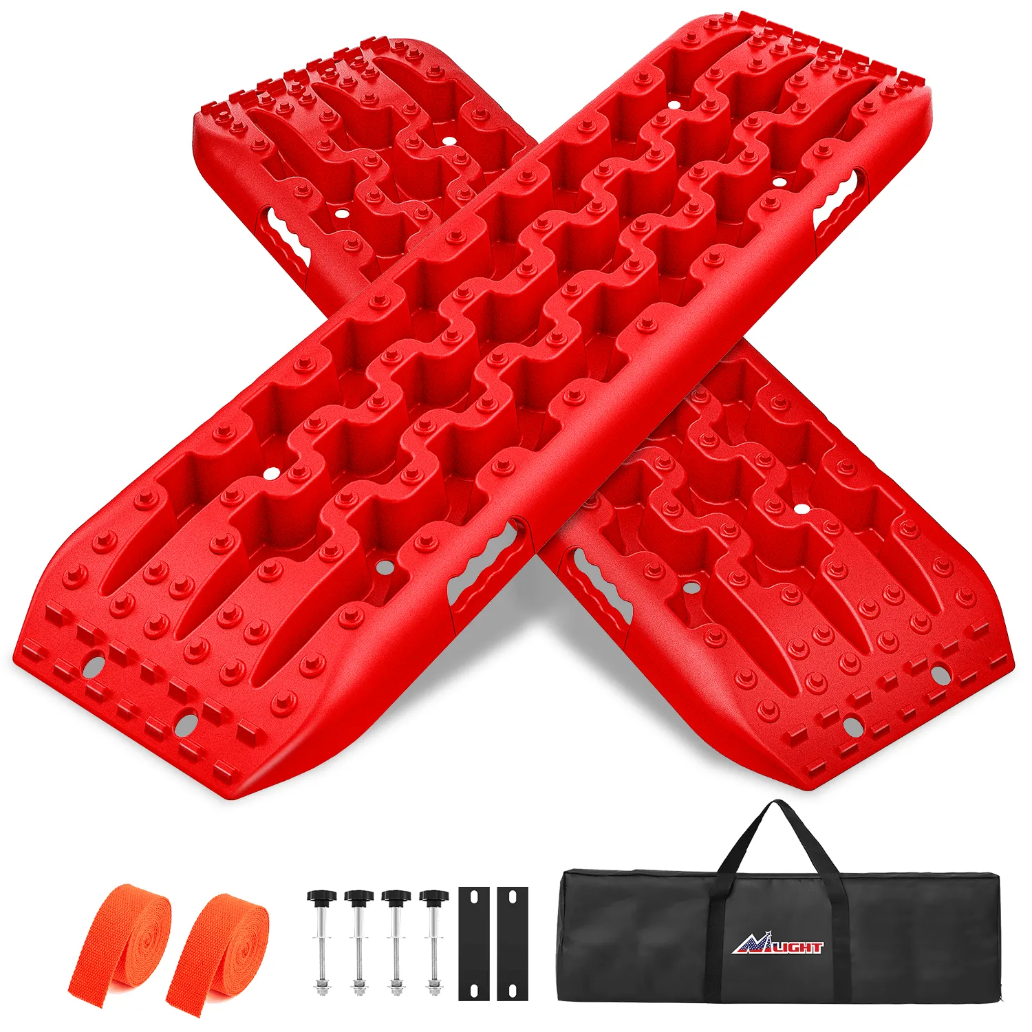 Off-Road Recovery Traction Boards For 4WD 4X4 with 2PCS Mounting kit Zipper Bag 2 leashes (Red)
