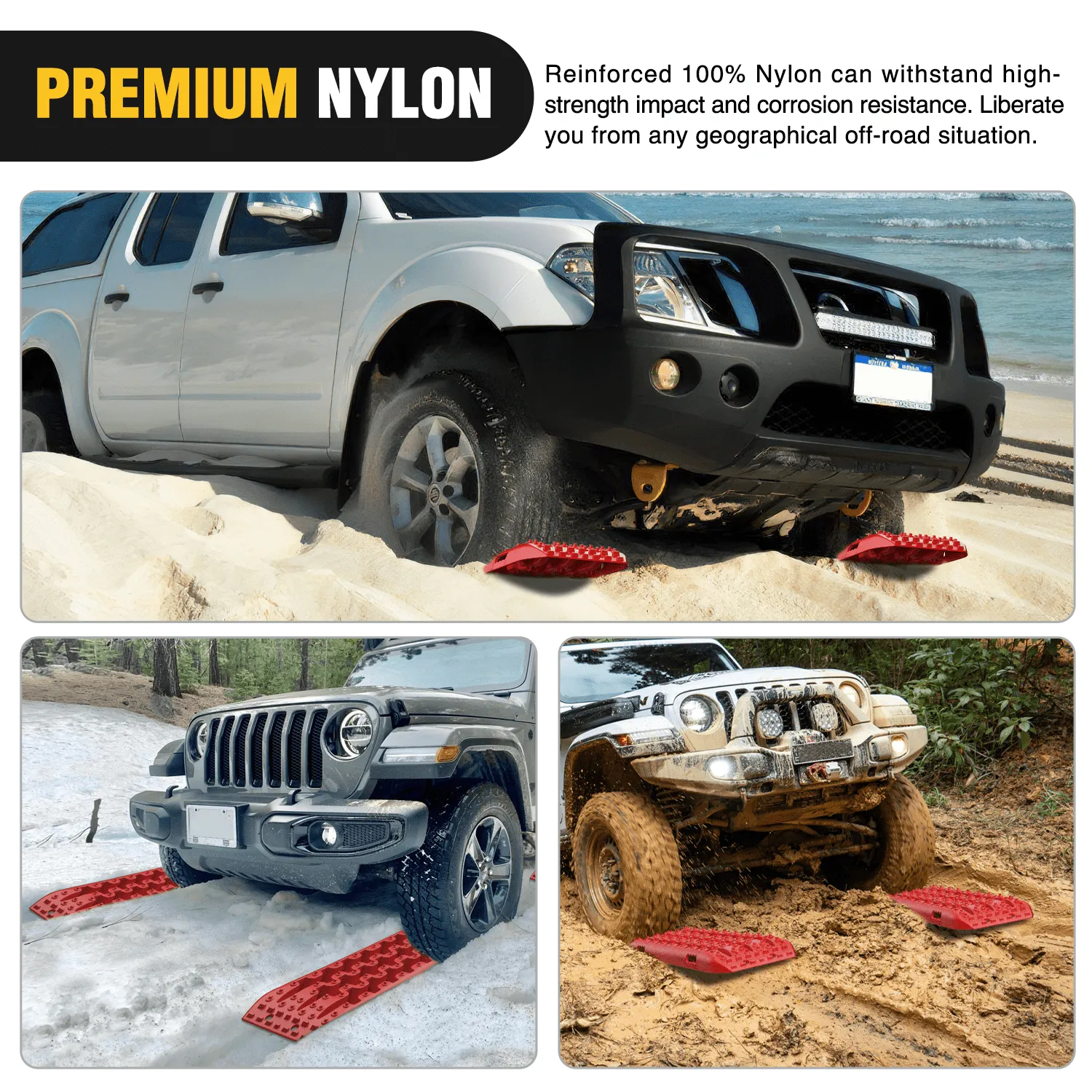 Off-Road Recovery Traction Boards For 4WD 4X4 with 2PCS Mounting kit Zipper Bag 2 leashes (Red)